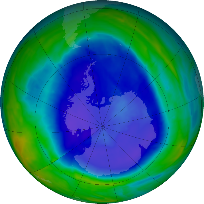 Antarctic ozone map for 14 September 2015